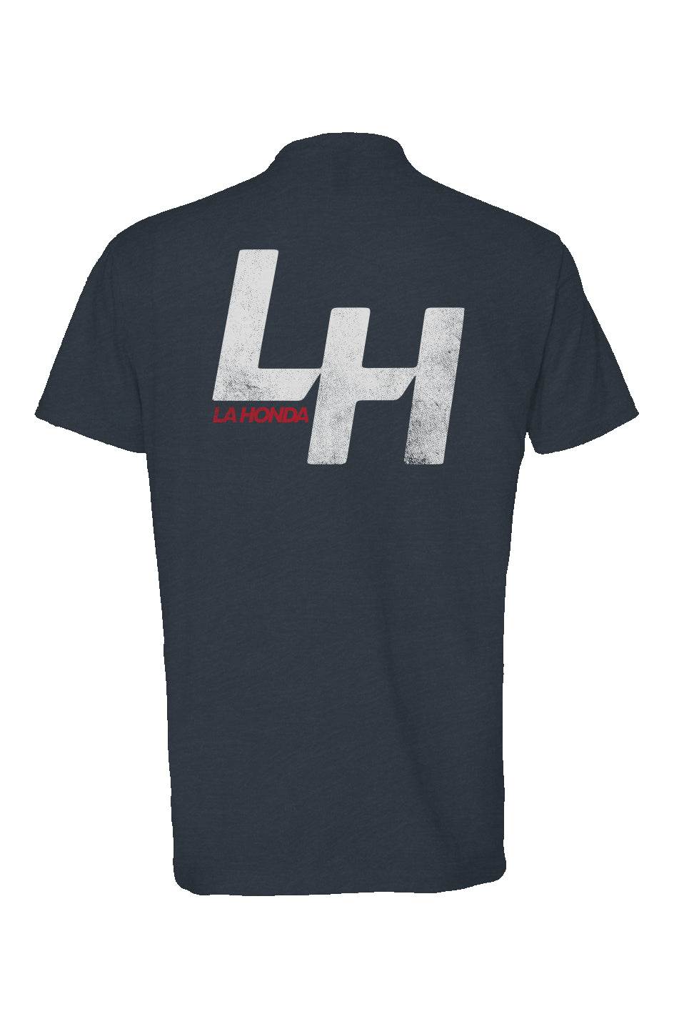 La Honda SHIFT pattern design on back of heather short sleeve t-shirt