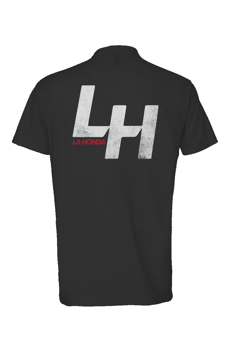 La Honda SHIFT design on back of heather short sleeve t-shirt