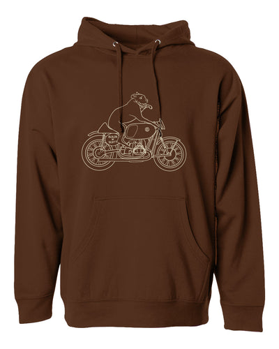 "builds by scott"Elvis dog design printed on chest of hooded sweatshirt