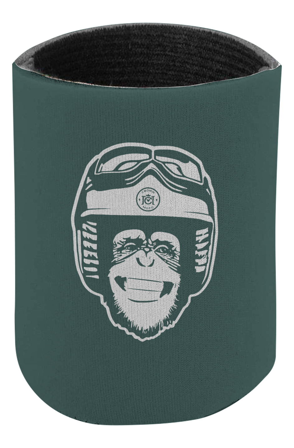 neoprene can cozy with original Moto Monkey design printed in white