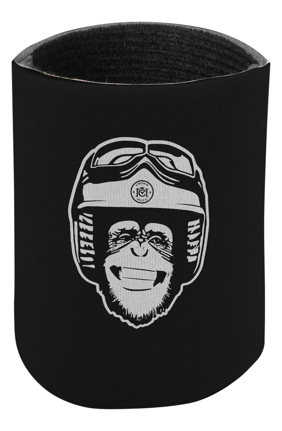 neoprene can cozy with original Moto Monkey design printed in white