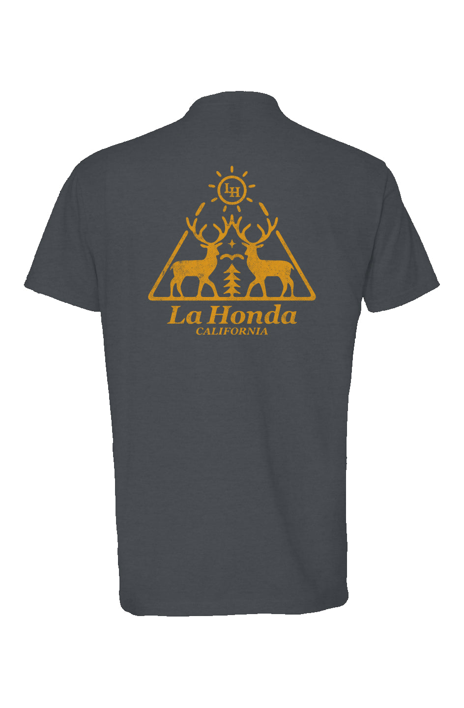 la honda california natural deer design printed in orange on back of premium unisex t-shirt