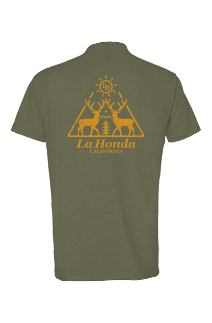 la honda california natural deer design printed in orange on back of premium unisex t-shirt