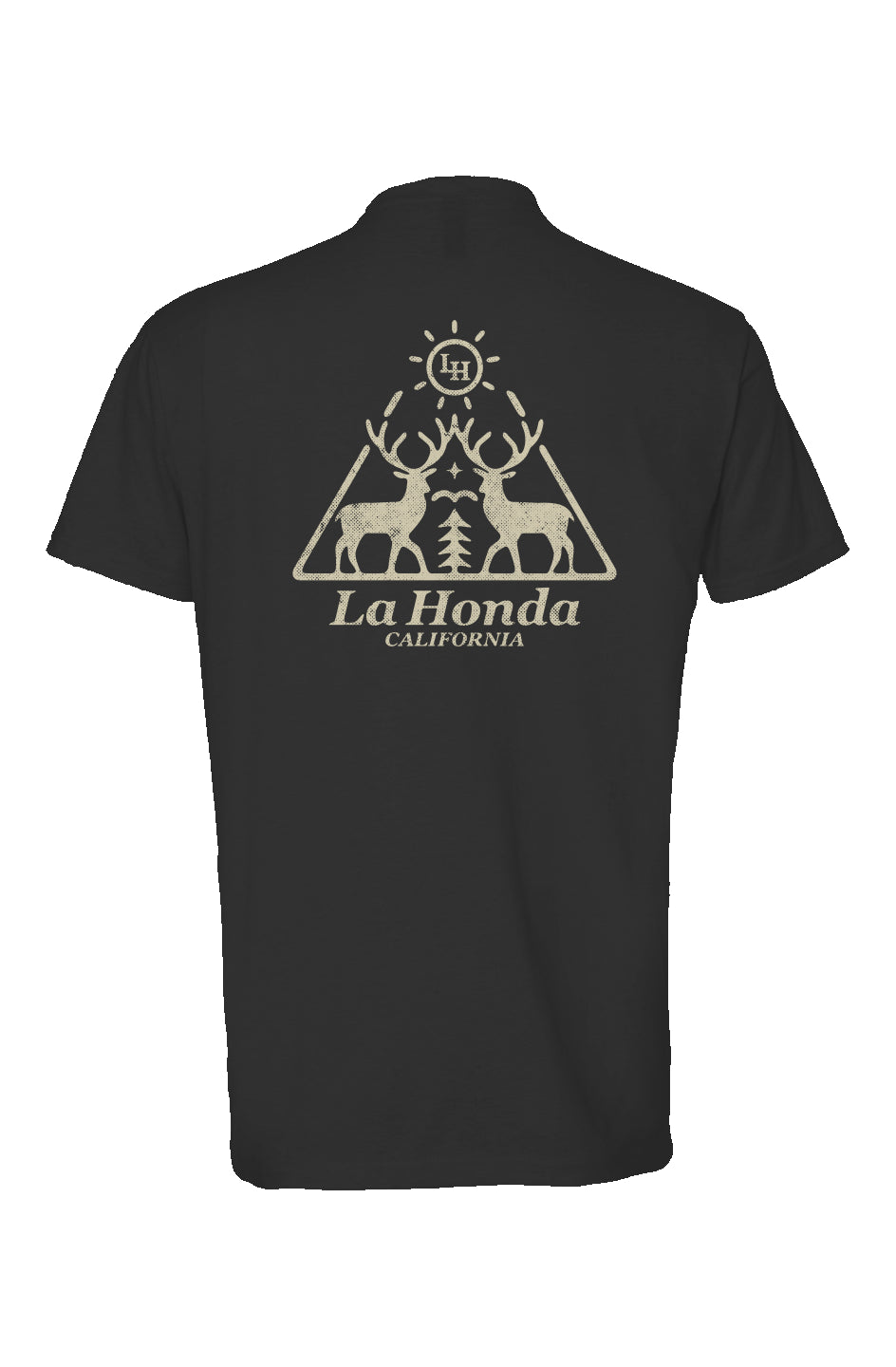 la honda california natural deer design printed on back of premium unisex t-shirt