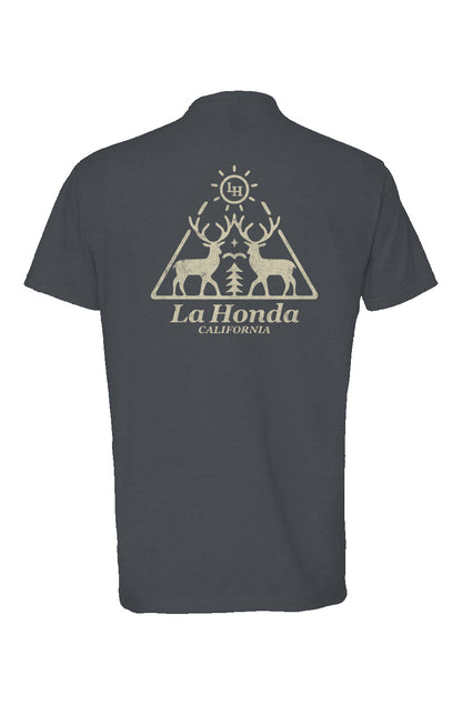 la honda california natural deer design printed on back of premium unisex t-shirt