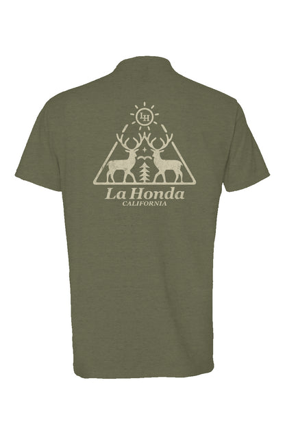 la honda california natural deer design printed on back of premium unisex t-shirt