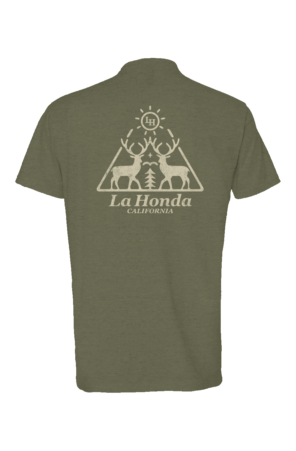 la honda california natural deer design printed on back of premium unisex t-shirt