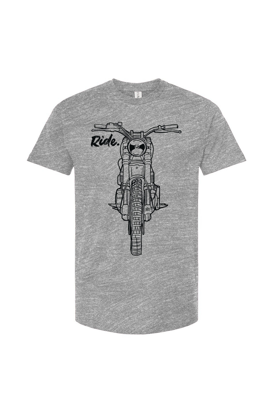 RIDE design scrambler motorcycle printed on chest of premium unisex t-shirt