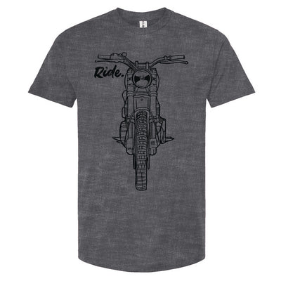 RIDE design scrambler motorcycle printed on chest of premium unisex t-shirt