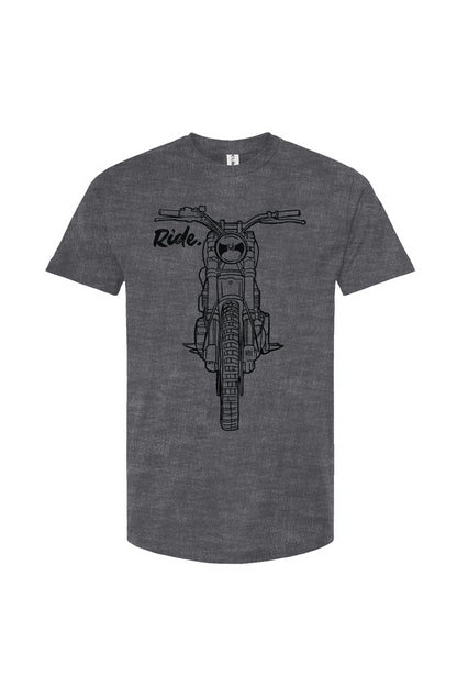 RIDE design scrambler motorcycle printed on chest of premium unisex t-shirt