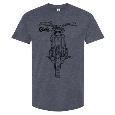 RIDE design scrambler motorcycle printed on chest of premium unisex t-shirt