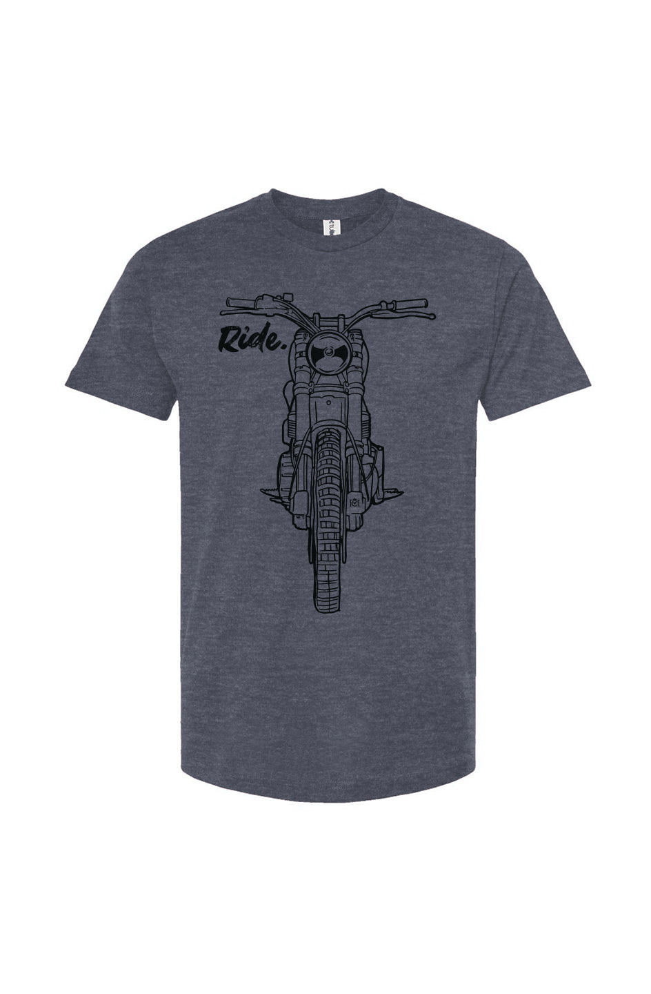 RIDE design scrambler motorcycle printed on chest of premium unisex t-shirt