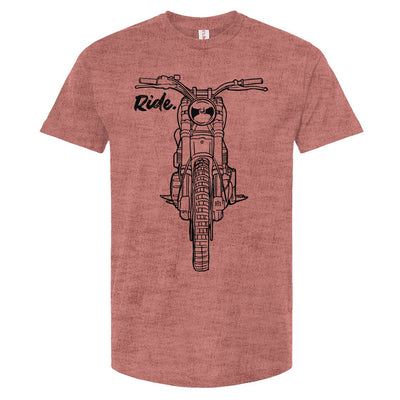 RIDE design scrambler motorcycle printed on chest of premium mauve unisex t-shirt