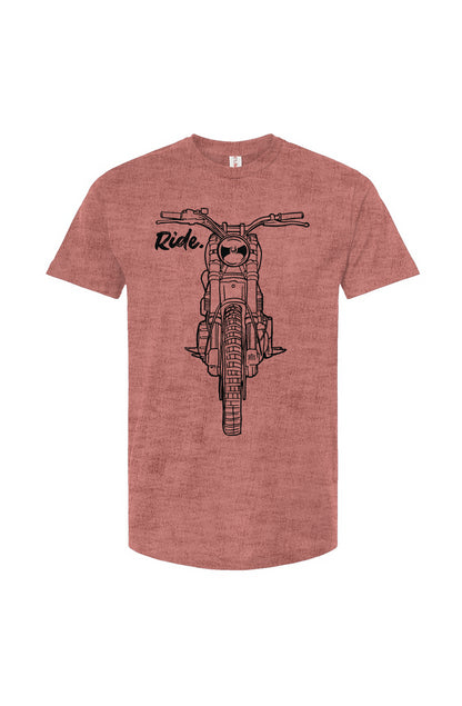 RIDE design scrambler motorcycle printed on chest of premium mauve unisex t-shirt