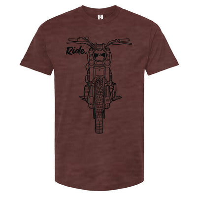 RIDE design scrambler motorcycle printed on chest of premium unisex t-shirt