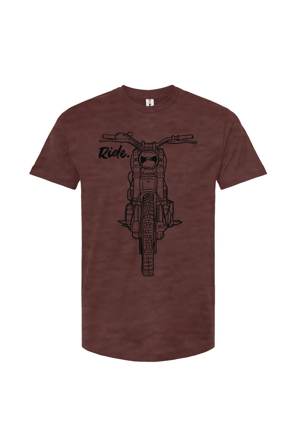 RIDE design scrambler motorcycle printed on chest of premium unisex t-shirt