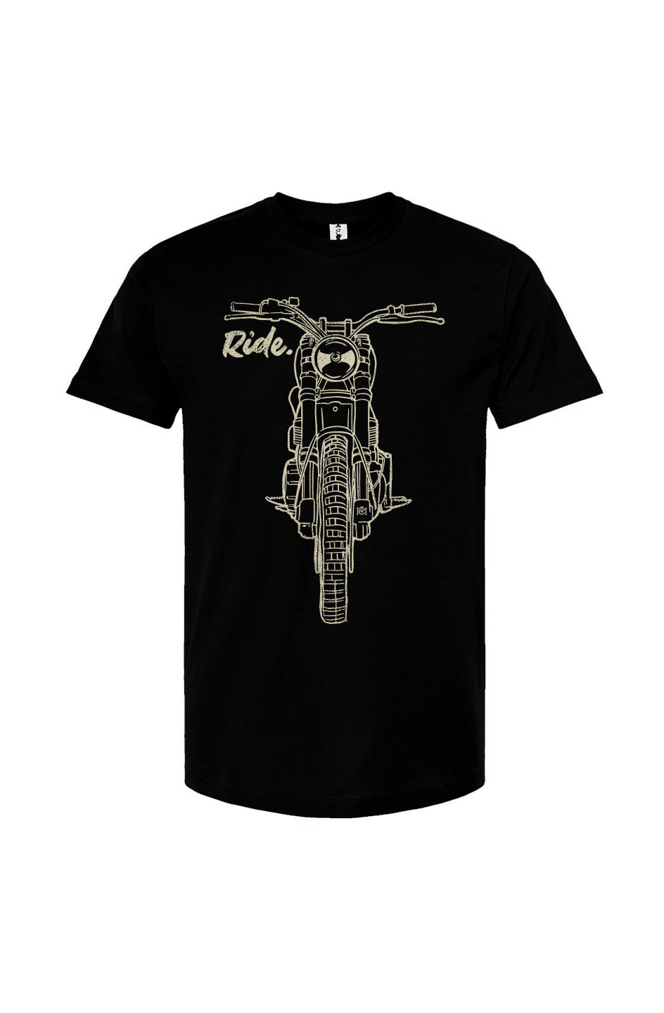 RIDE design scrambler motorcycle printed on chest of premium unisex t-shirt