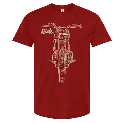 RIDE design scrambler motorcycle printed on chest of premium unisex t-shirt