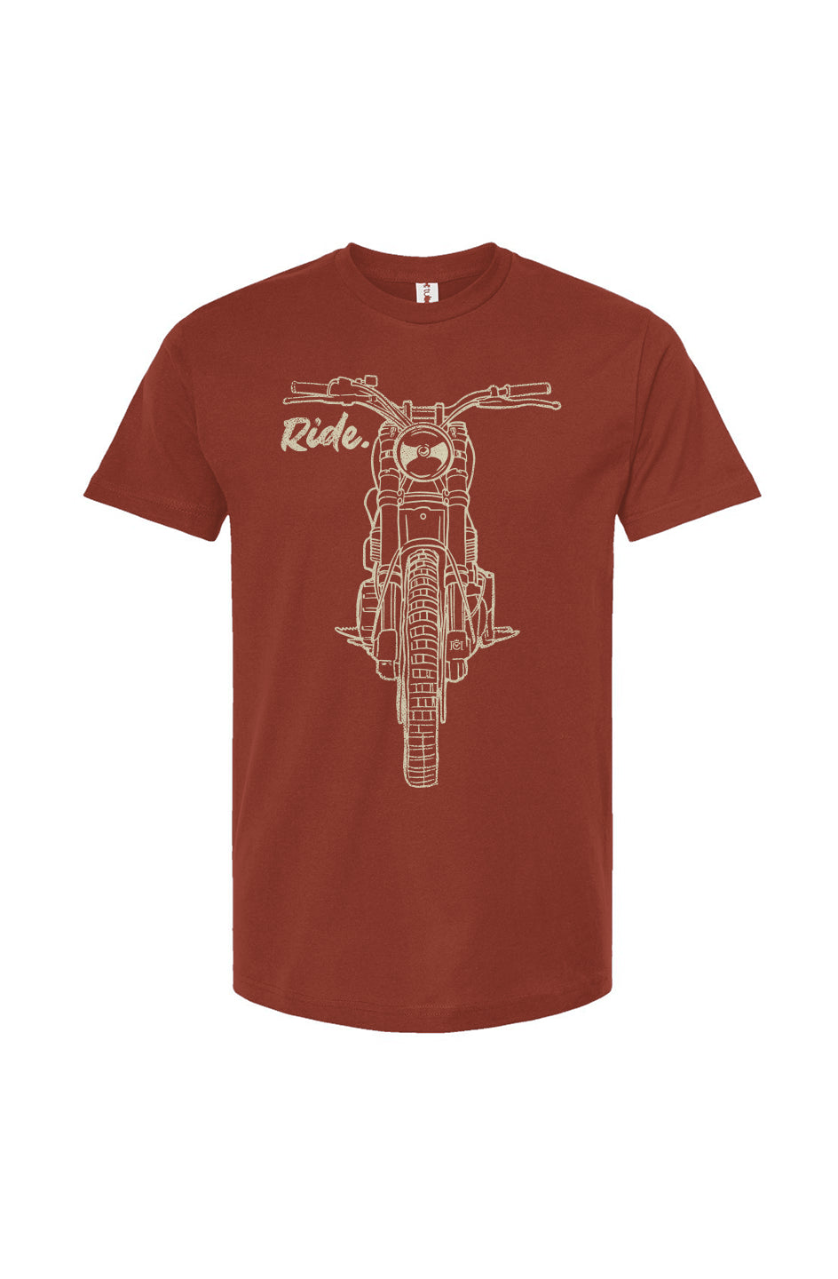 RIDE design scrambler motorcycle printed on chest of premium unisex t-shirt