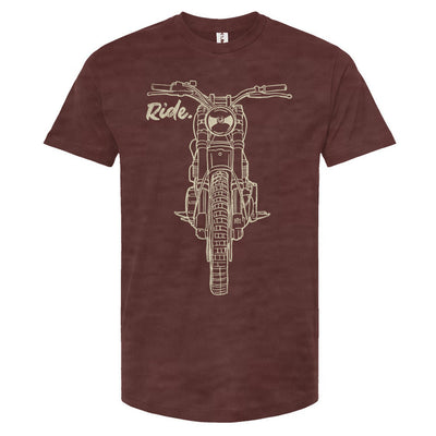 RIDE design scrambler motorcycle printed on chest of premium unisex t-shirt