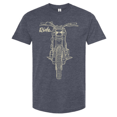RIDE design scrambler motorcycle printed on chest of premium unisex t-shirt