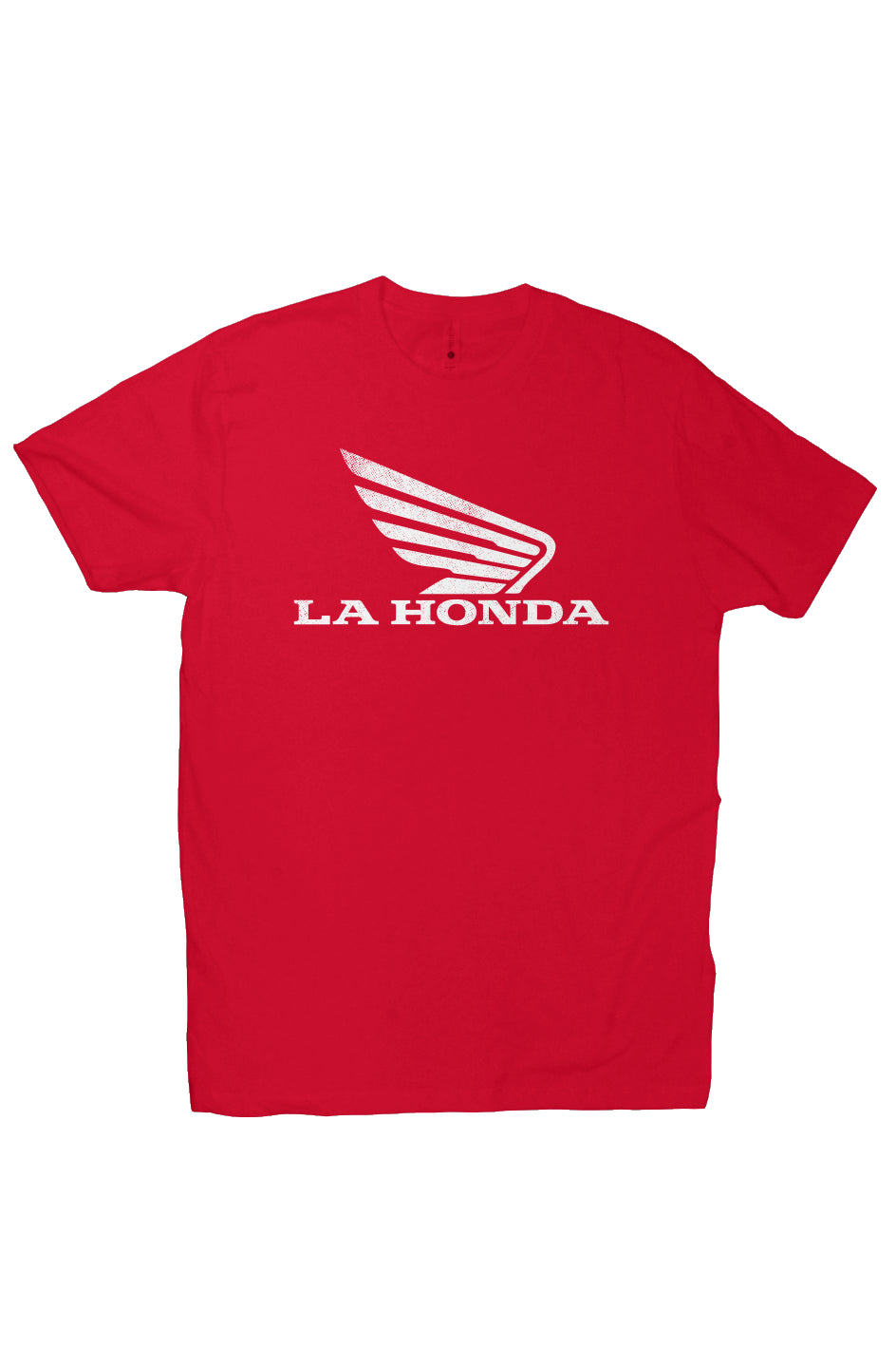 La Honda Parody honda motorcycle design printed on chest of crew neck t-shirt