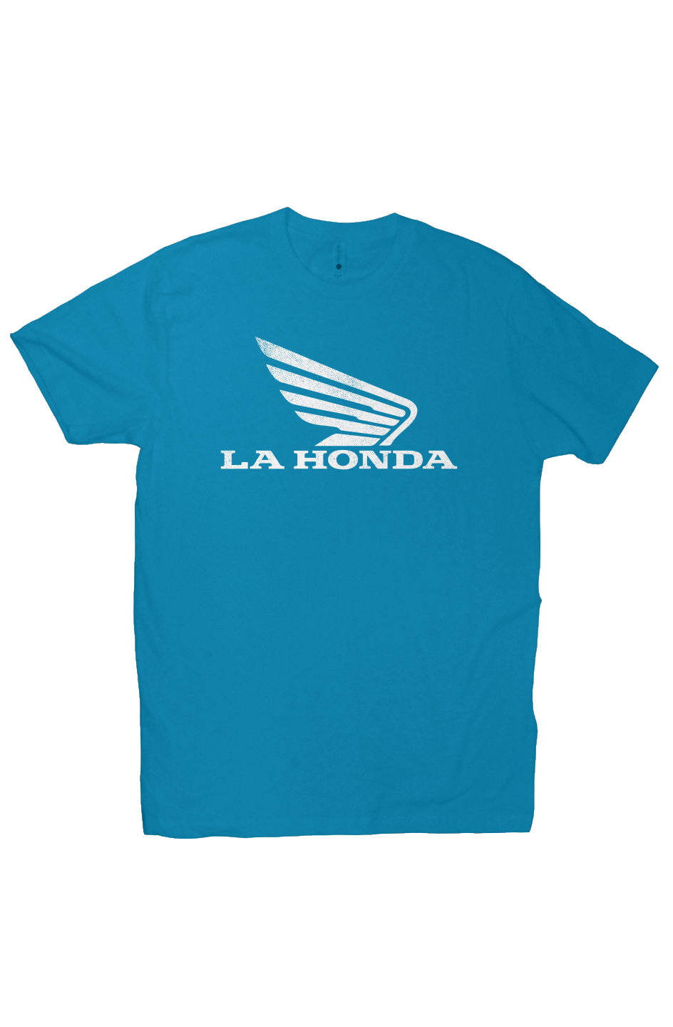 La Honda Parody honda motorcycle design printed on chest of crew neck t-shirt