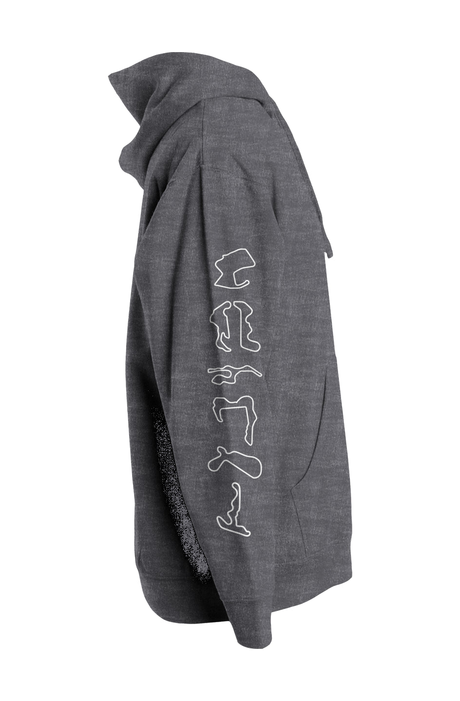 california race track maps on sleeve of hooded sweatshirt