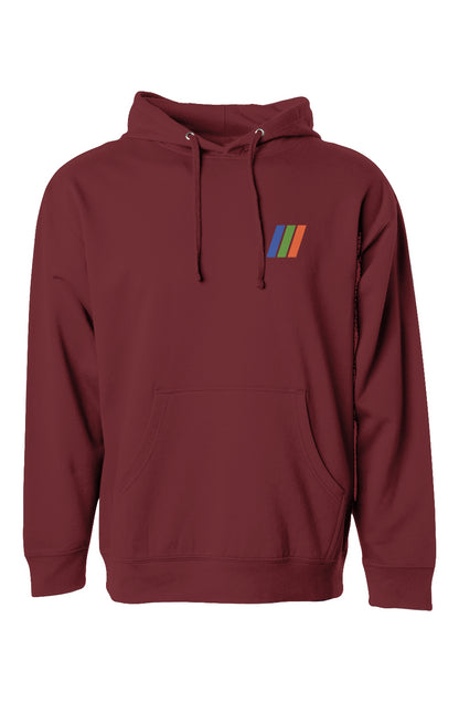 sky londa motor club rally stripes on chest of pullover hoodie