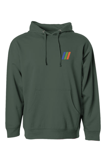 sky londa motor club rally stripes on chest of hooded sweatshirt