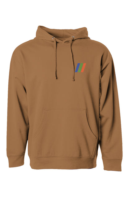 sky londa motor club rally stripes on chest of pullover hoodie