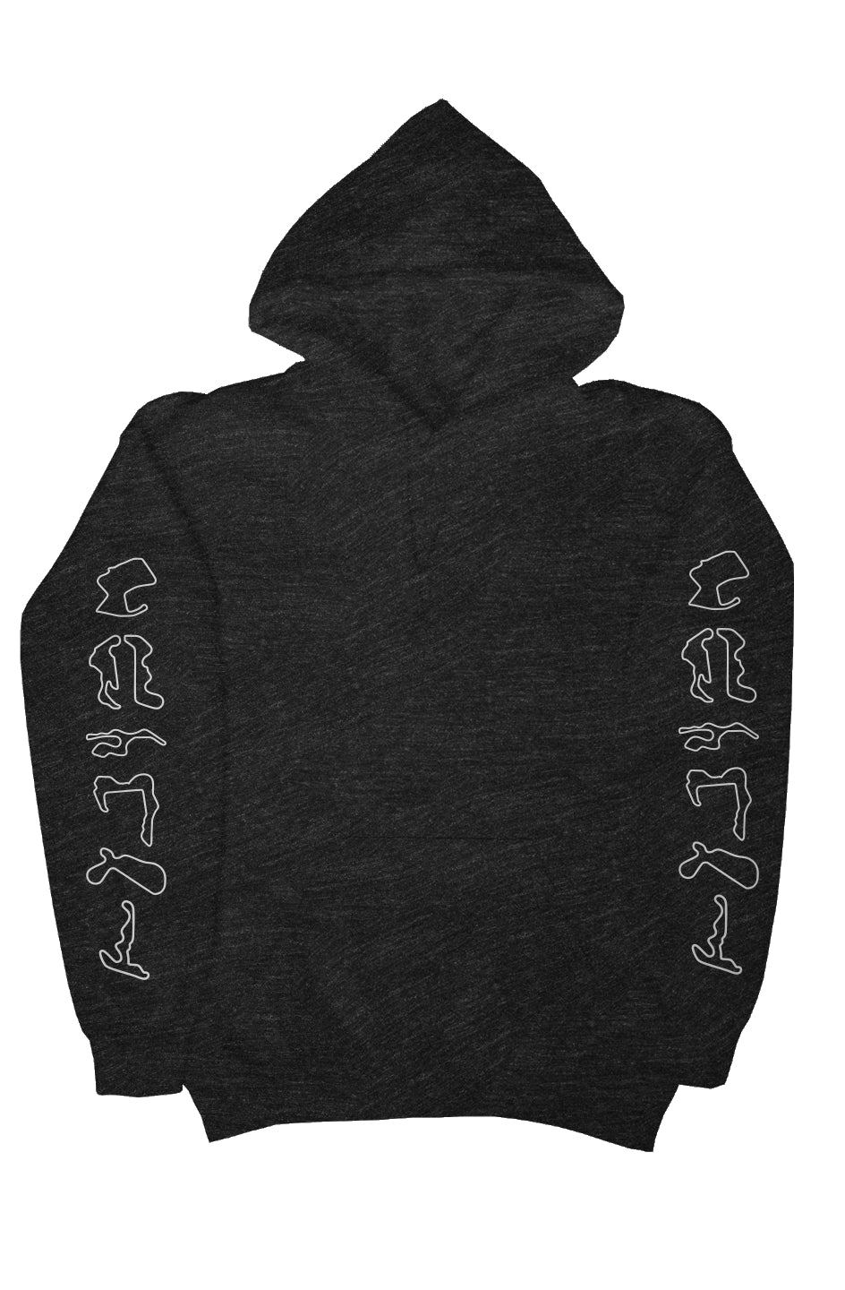 california racetrack maps on both sleeves of heavyweight hooded sweatshirt from crown moto