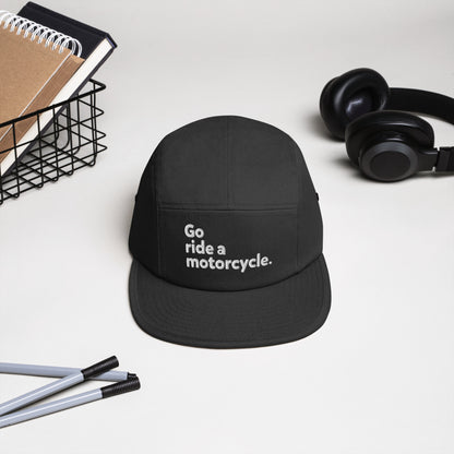 go ride a motorcycle embroidered adjustable camper hat, motorcycle hats, motorcycle lifestyle, gifts for riders, gifts for motorcyclists, gifts for him, gifts for dad, crown moto hat