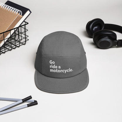 go ride a motorcycle embroidered adjustable camper hat, motorcycle hats, motorcycle lifestyle, gifts for riders, gifts for motorcyclists, gifts for him, gifts for dad, crown moto hat