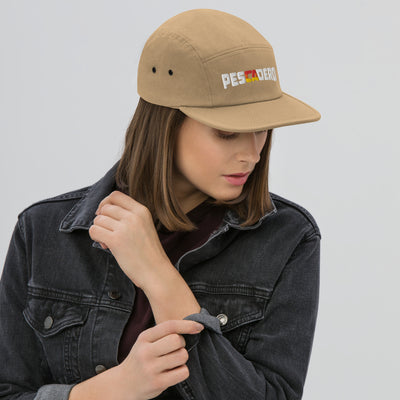 Woman wearing Pescadero Sunset embroidered camper hat