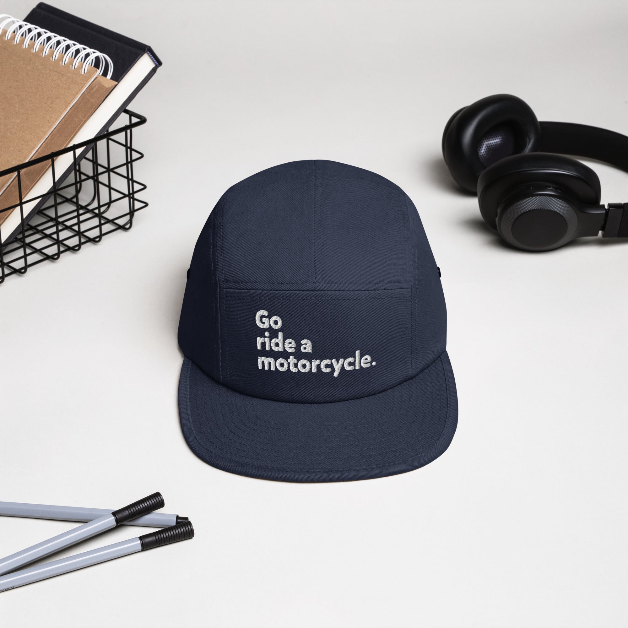 go ride a motorcycle embroidered adjustable camper hat, motorcycle hats, motorcycle lifestyle, gifts for riders, gifts for motorcyclists, gifts for him, gifts for dad, crown moto hat