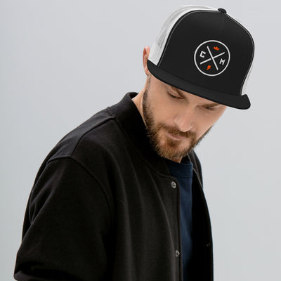 Man wearing a Crown Moto Legend Embroidered Trucker Hat