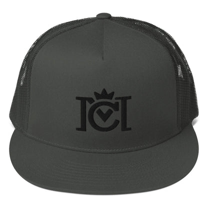 Trademarked Crown Moto logo embroidered in black 3D puff style on front of flat bill snapback hat