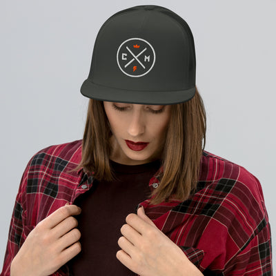 Woman wearing a Crown Moto Legend Embroidered Trucker Hat