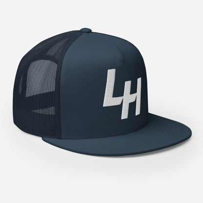 Trucker hat with La Honda california LH shift pattern design embroidered on front