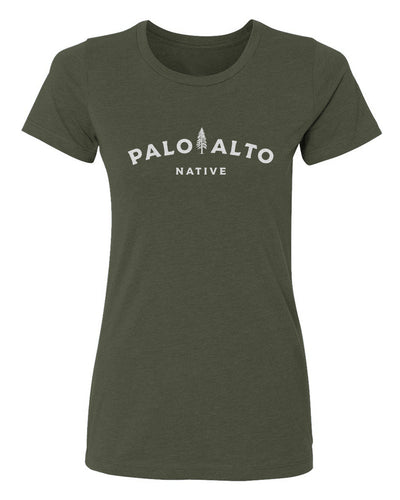 Front view of women's palo alto native t-shirt by crown moto