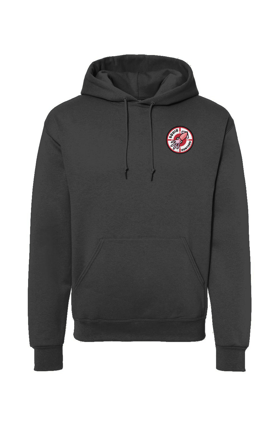 Squid Hunters motorcycle club woodside logo on chest of Hooded Sweatshirt by crown moto