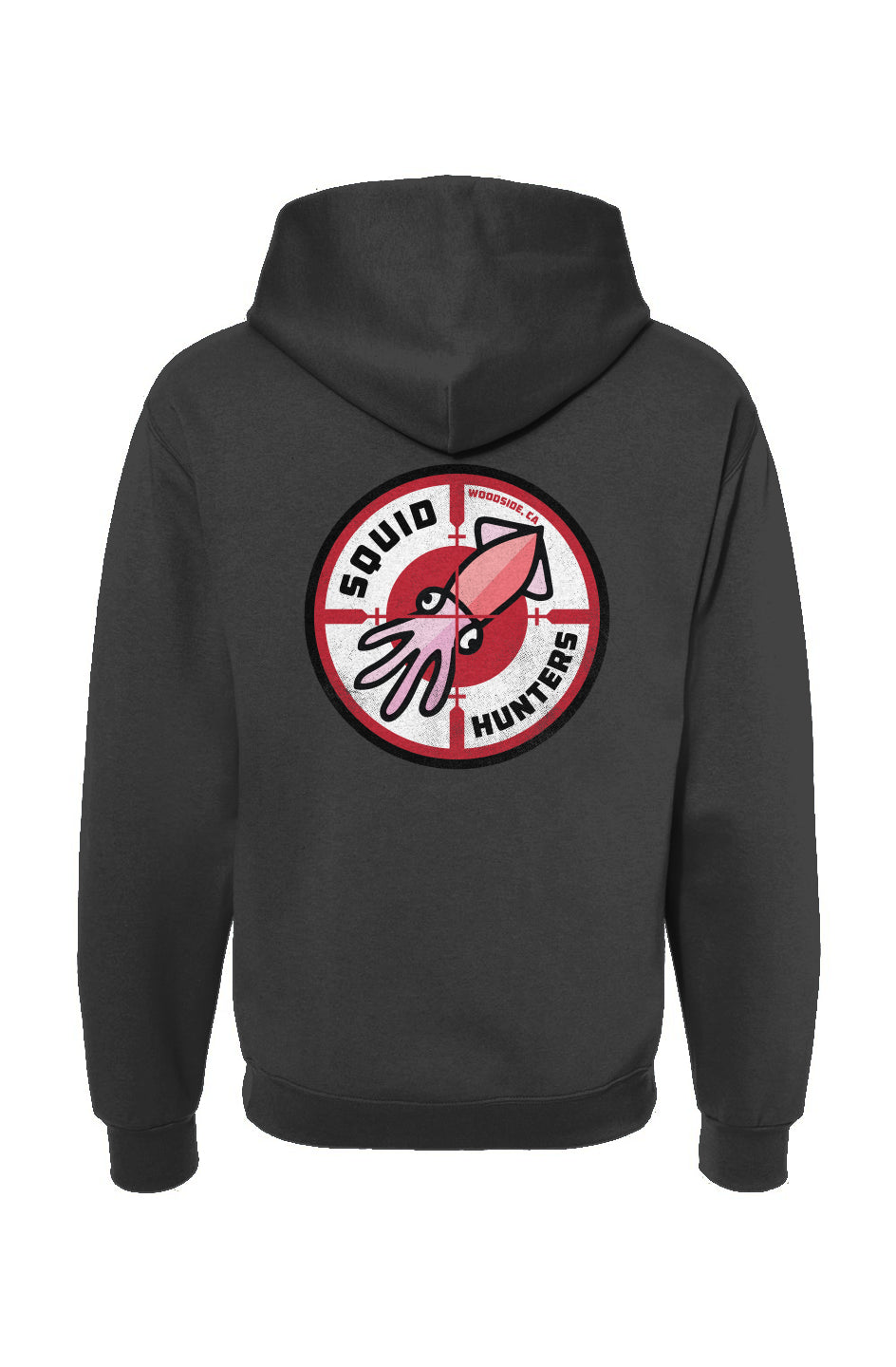 Squid Hunters motorcycle club woodside logo on back of Hooded Sweatshirt by crown moto