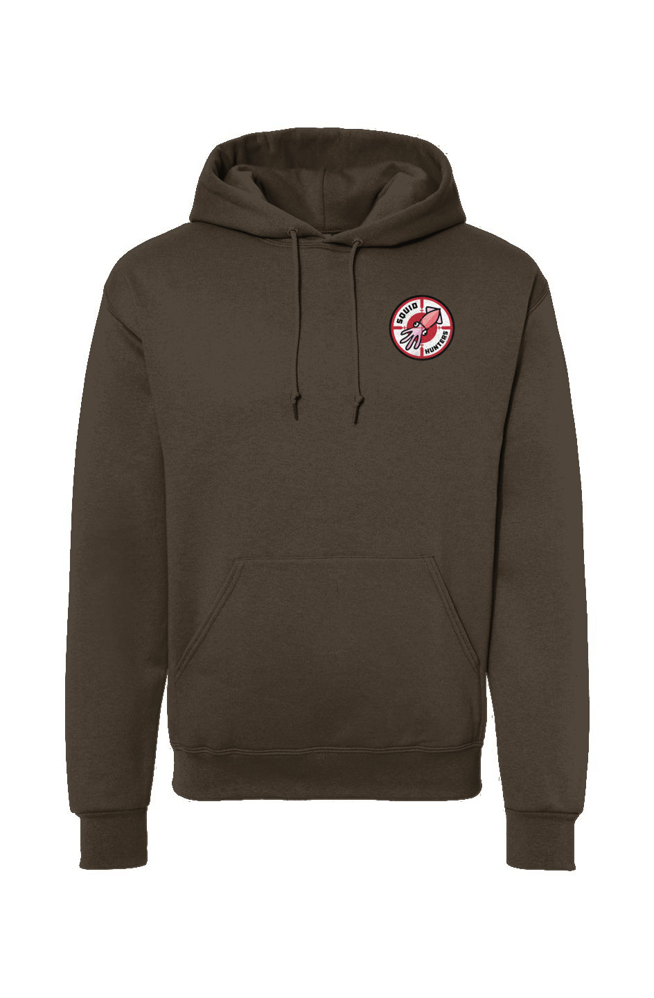 Squid Hunters motorcycle club woodside logo on chest of Hooded Sweatshirt by crown moto