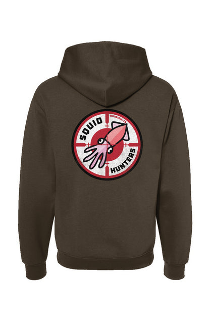 Squid Hunters motorcycle club woodside logo on back of Hooded Sweatshirt by crown moto