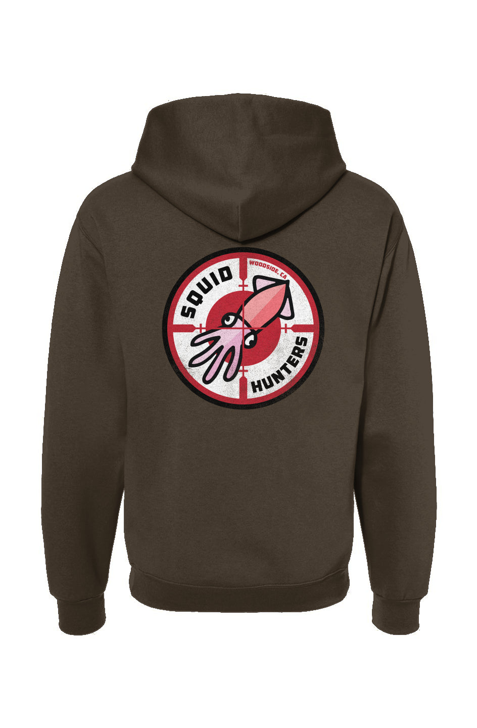 Squid Hunters motorcycle club woodside logo on back of Hooded Sweatshirt by crown moto