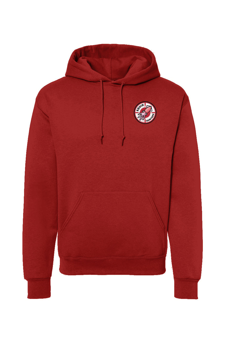 Squid Hunters motorcycle club woodside logo on chest of Hooded Sweatshirt by crown moto