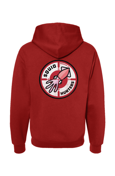 Squid Hunters motorcycle club woodside logo on back of Hooded Sweatshirt by crown moto