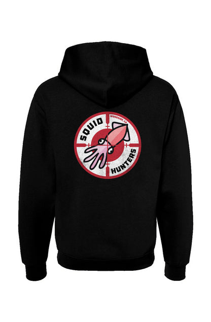 Squid Hunters motorcycle club woodside logo on back of Hooded Sweatshirt by crown moto