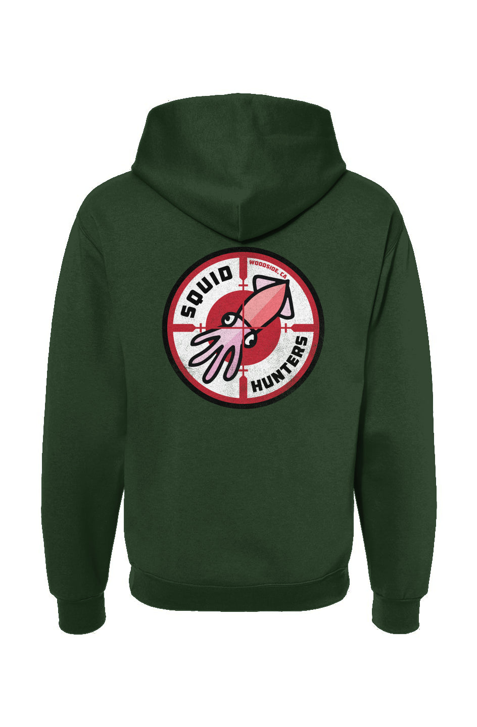 Squid Hunters motorcycle club woodside logo on back of Hooded Sweatshirt by crown moto